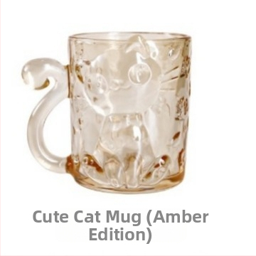 Krištolo stiklo puodelis su katės karikatūros dizainu, cilindrinė forma su rankenėle (krištolo stiklas; karikatūrinis stilius; cilindrinė forma; 200 g; pritaikymas įmanomas)