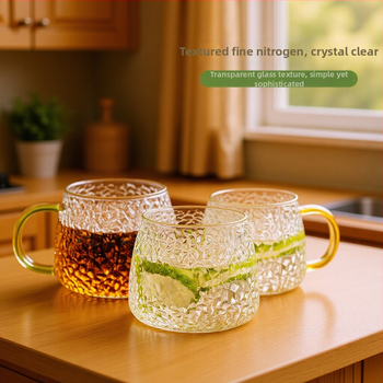 Vandens taurė su rankena, japoniško stiliaus, borosilikatinis stiklas, vieno sluoksnio, atspari aukštoms temperatūroms