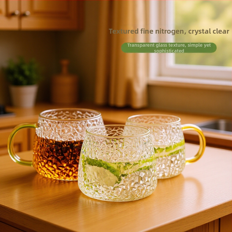 Vee tass käepidemega, jaapani stiilis, borosilikaatklaas, ühekihiline, kõrge temperatuuritaluvus