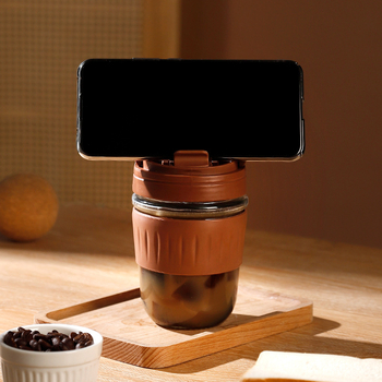 Izoliuotas stiklo vandens puodelis, nepralaidus, su dangteliu ir šiaudeliu