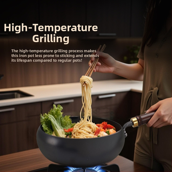 Geležinis wok su dideliu pilvu, be dangos, plokščiu dugnu, stiklo dangteliu, 1,4 kg, kinų stilius, suderinamas su dujinėmis/indukcinėmis/elektrinėmis viryklėmis