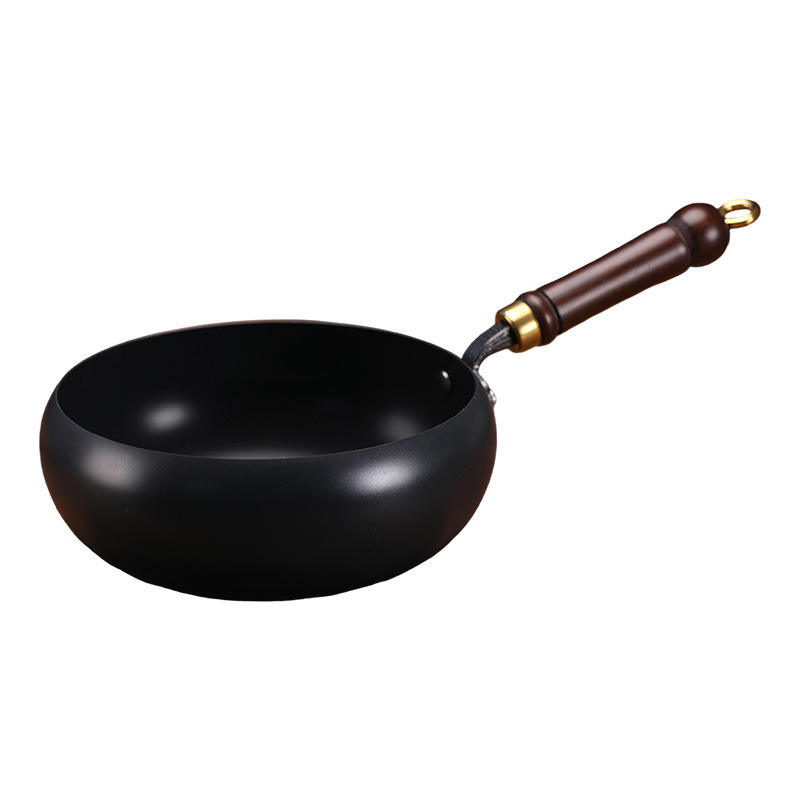 Geležinis wok su dideliu pilvu, be dangos, plokščiu dugnu, stiklo dangteliu, 1,4 kg, kinų stilius, suderinamas su dujinėmis/indukcinėmis/elektrinėmis viryklėmis