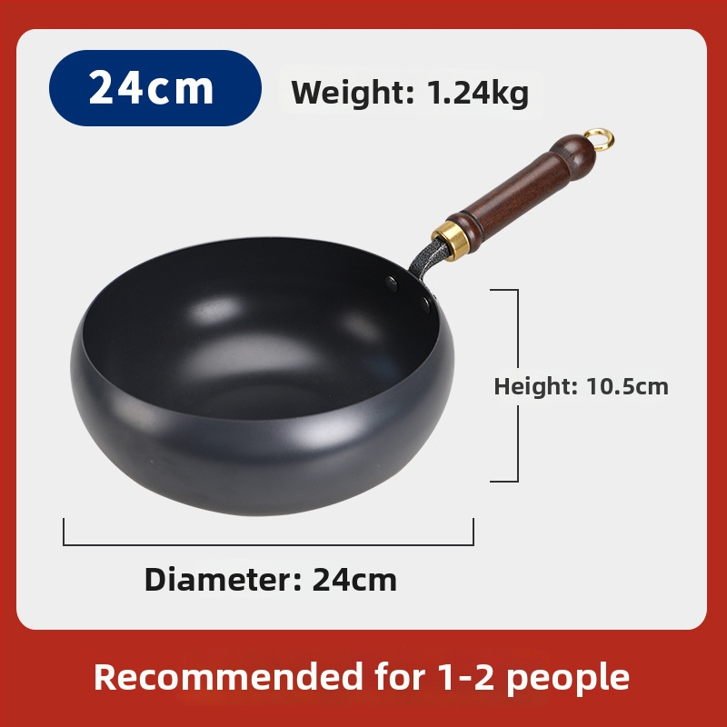 Geležinis wok su dideliu pilvu, be dangos, plokščiu dugnu, stiklo dangteliu, 1,4 kg, kinų stilius, suderinamas su dujinėmis/indukcinėmis/elektrinėmis viryklėmis