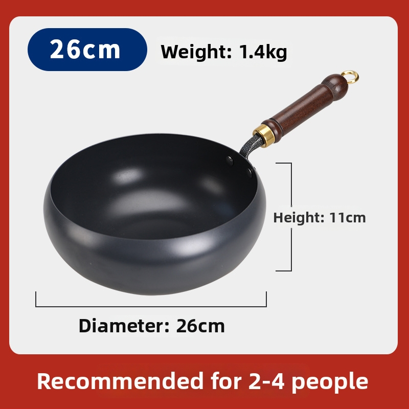 Geležinis wok su dideliu pilvu, be dangos, plokščiu dugnu, stiklo dangteliu, 1,4 kg, kinų stilius, suderinamas su dujinėmis/indukcinėmis/elektrinėmis viryklėmis