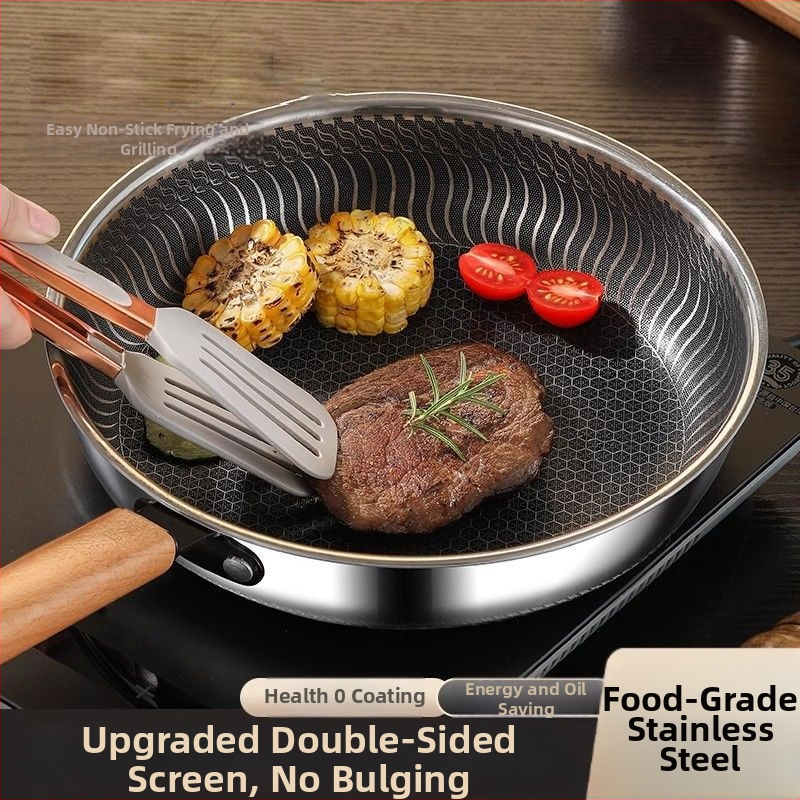 Maifan akmeniu WOK keptuvė, nelipni, 316 nerūdijančio plieno, stiklo dangtelis, viengubas dugnas