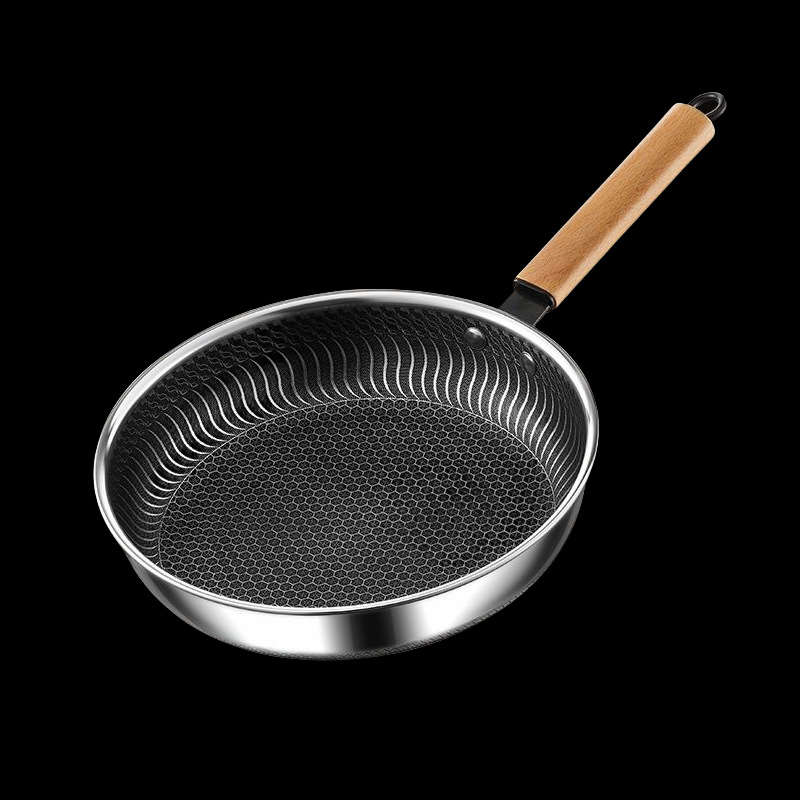 Maifan akmeniu WOK keptuvė, nelipni, 316 nerūdijančio plieno, stiklo dangtelis, viengubas dugnas