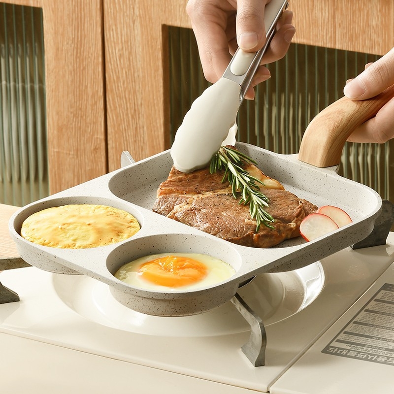 Három az egyben reggelis serpenyő – orvosi kő anyagú, tapadásmentes, indukciós kompatibilis, többszörös rétegű alj