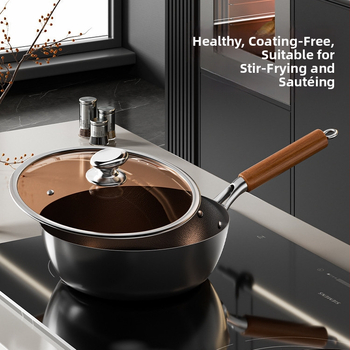 Titano-geležinis wokas, vieno dugno, stiklinis dangtis, atsparus rūdijimui, galimybė personalizuoti