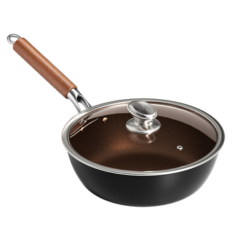 Titano-geležinis wokas, vieno dugno, stiklinis dangtis, atsparus rūdijimui, galimybė personalizuoti