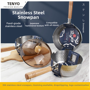 304 nerūdijančio plieno pieno puodas su medine rankena, be dengimo, stiklinis dangtelis, viengubo dugno