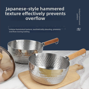 304 nerūdijančio plieno pieno puodas su medine rankena, be dengimo, stiklinis dangtelis, viengubo dugno