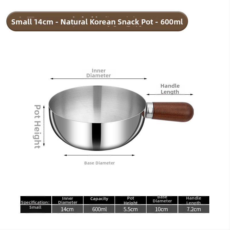 304 nerūdijančio plieno pieno puodas su medine rankena, be dengimo, stiklinis dangtelis, viengubo dugno