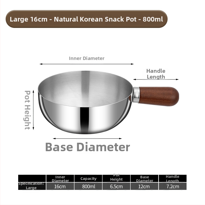 304 nerūdijančio plieno pieno puodas su medine rankena, be dengimo, stiklinis dangtelis, viengubo dugno