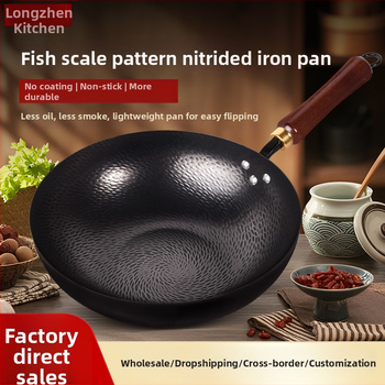 Kalta geležies wok be dangos, neprilipantis paviršius, plokščias dugnas, nerūdijančio plieno dangtis