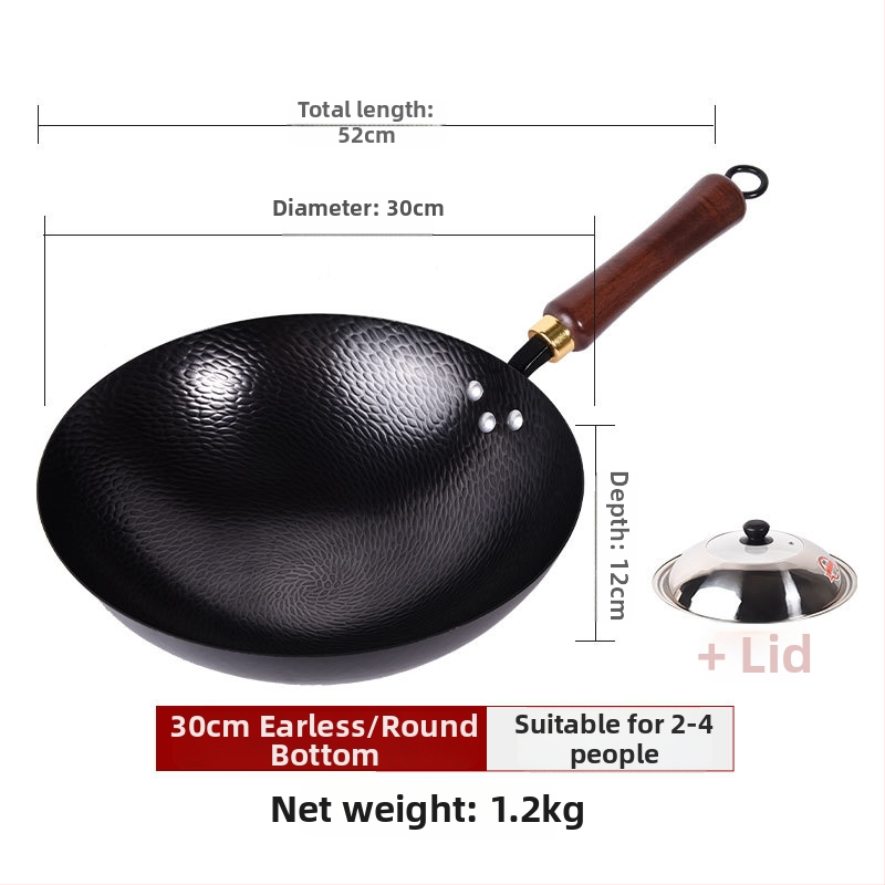 Kalta geležies wok be dangos, neprilipantis paviršius, plokščias dugnas, nerūdijančio plieno dangtis