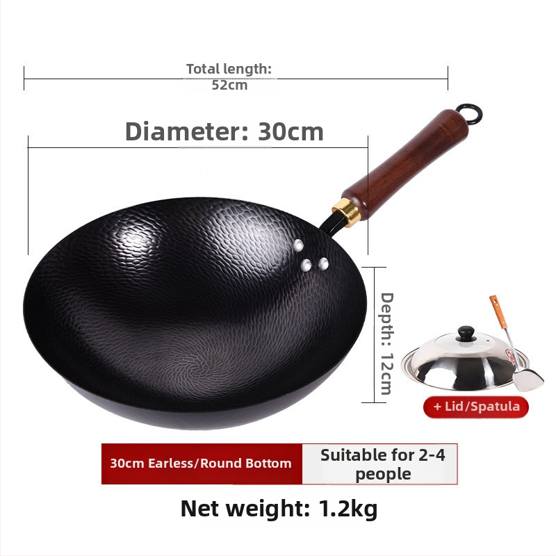 Kalta geležies wok be dangos, neprilipantis paviršius, plokščias dugnas, nerūdijančio plieno dangtis