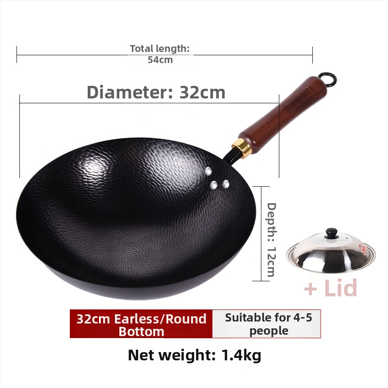 Kalta geležies wok be dangos, neprilipantis paviršius, plokščias dugnas, nerūdijančio plieno dangtis
