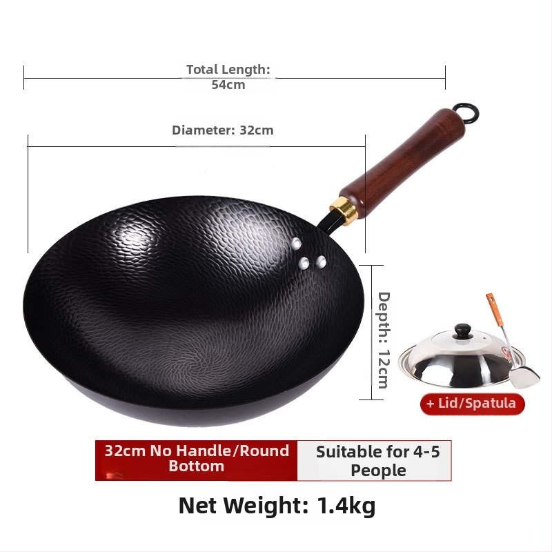 Kalta geležies wok be dangos, neprilipantis paviršius, plokščias dugnas, nerūdijančio plieno dangtis