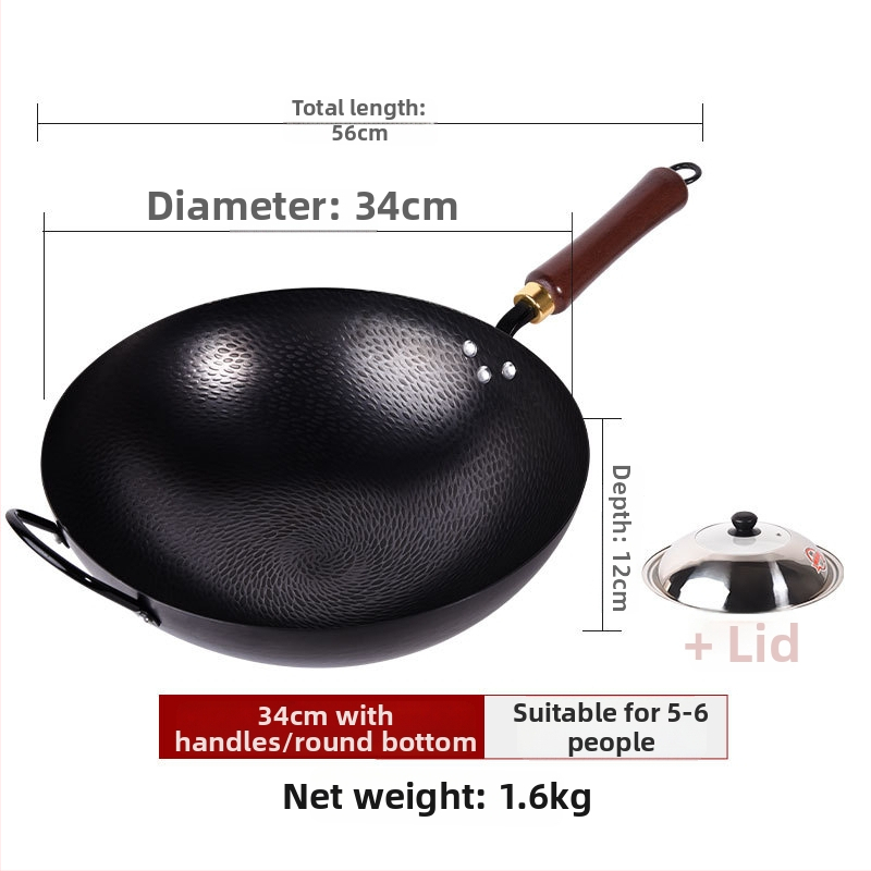 Kalta geležies wok be dangos, neprilipantis paviršius, plokščias dugnas, nerūdijančio plieno dangtis