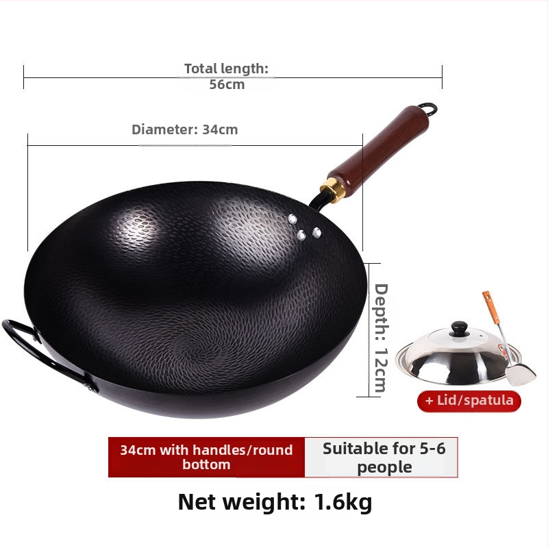 Kalta geležies wok be dangos, neprilipantis paviršius, plokščias dugnas, nerūdijančio plieno dangtis