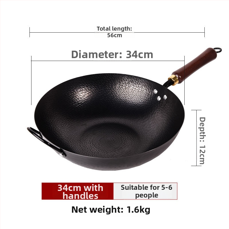 Kalta geležies wok be dangos, neprilipantis paviršius, plokščias dugnas, nerūdijančio plieno dangtis