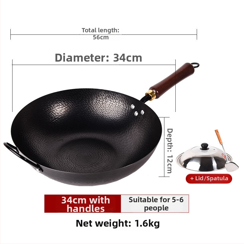 Kalta geležies wok be dangos, neprilipantis paviršius, plokščias dugnas, nerūdijančio plieno dangtis