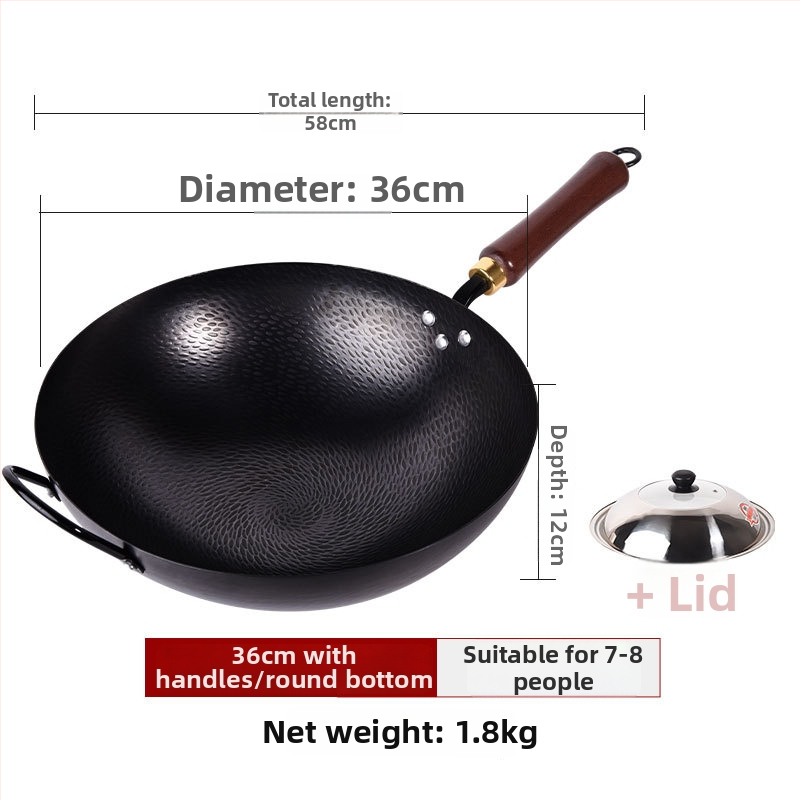 Kalta geležies wok be dangos, neprilipantis paviršius, plokščias dugnas, nerūdijančio plieno dangtis