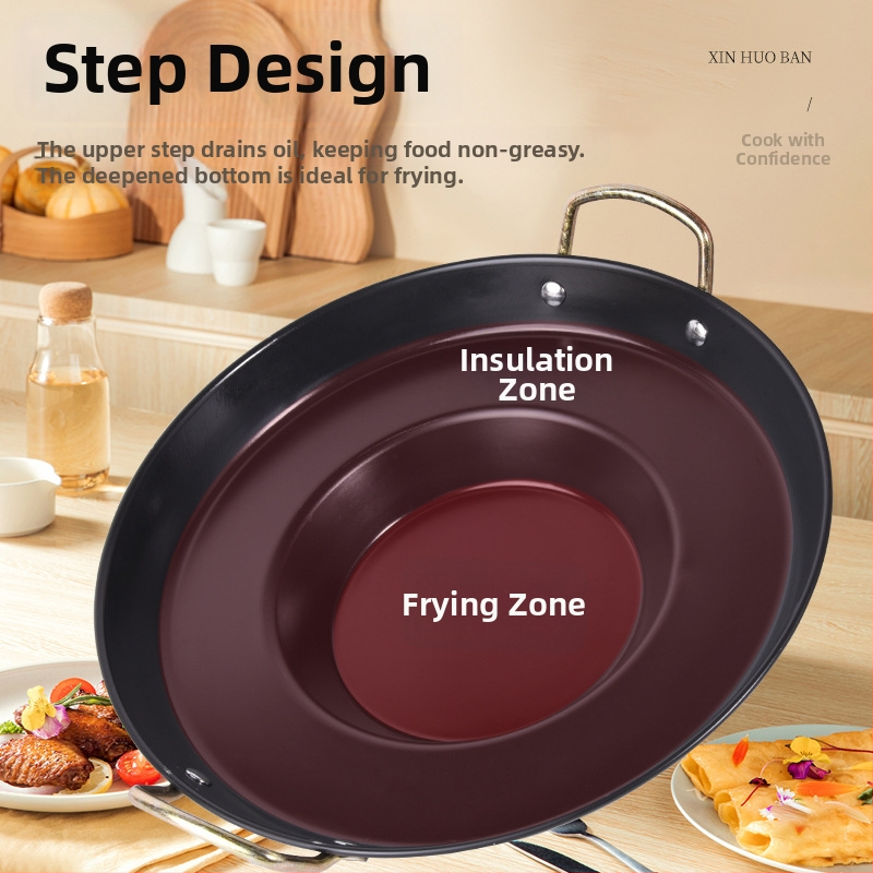 Integrirani tiganj za griliranje i prženje s udubljenim dnom, rafinirano željezo, bez premaza, pogodan za plinske ploče