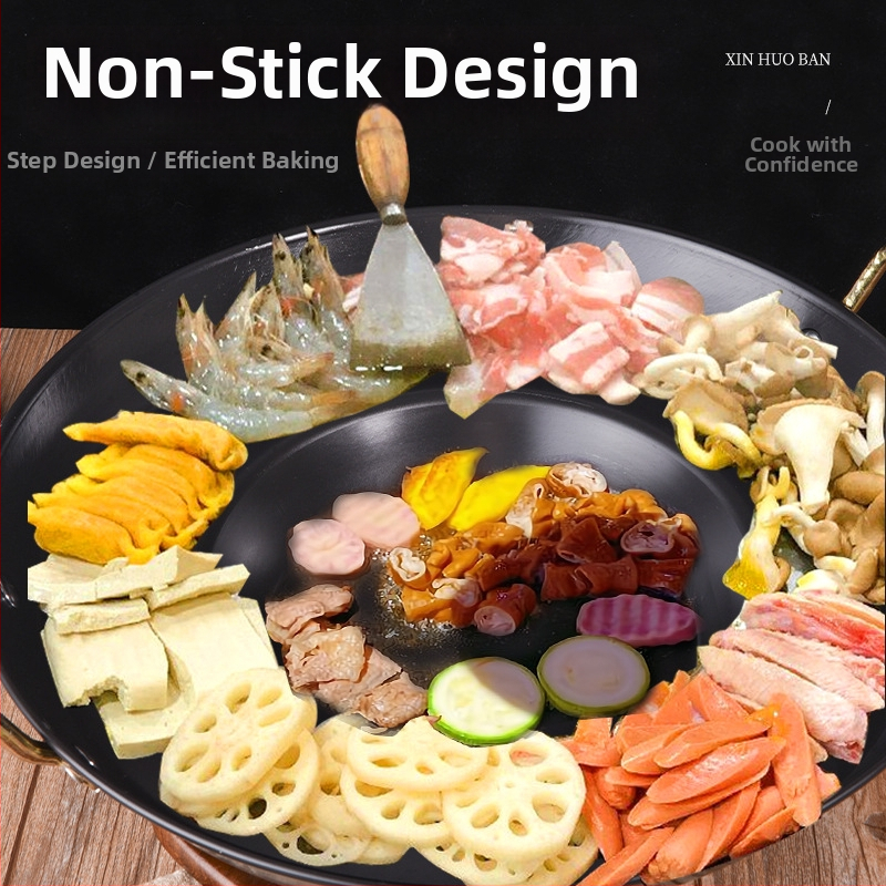 Integrirani tiganj za griliranje i prženje s udubljenim dnom, rafinirano željezo, bez premaza, pogodan za plinske ploče