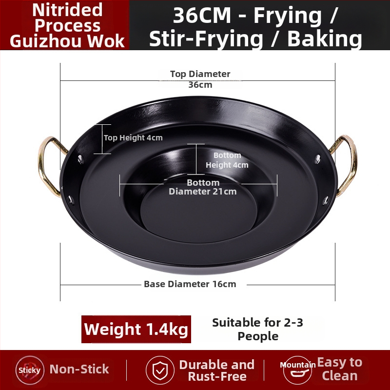 Integrirani tiganj za griliranje i prženje s udubljenim dnom, rafinirano željezo, bez premaza, pogodan za plinske ploče