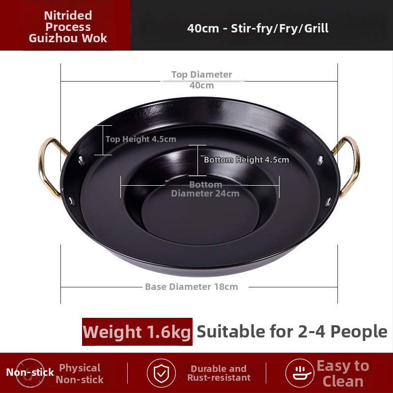 Integrirani tiganj za griliranje i prženje s udubljenim dnom, rafinirano željezo, bez premaza, pogodan za plinske ploče