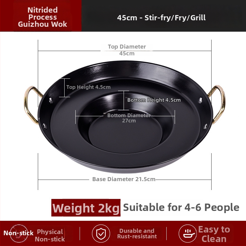 Integrirani tiganj za griliranje i prženje s udubljenim dnom, rafinirano željezo, bez premaza, pogodan za plinske ploče