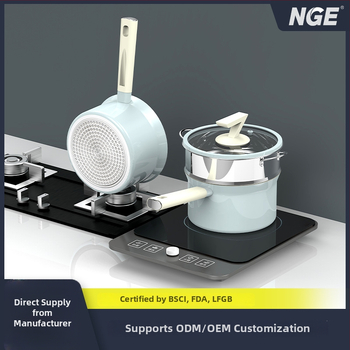 Pieninis puodas su nelipniu paviršiumi, aliuminio lydinio korpusas, antibakterinis keraminis paviršius, stiklinis dangtis, daugiasluoksnė dugna