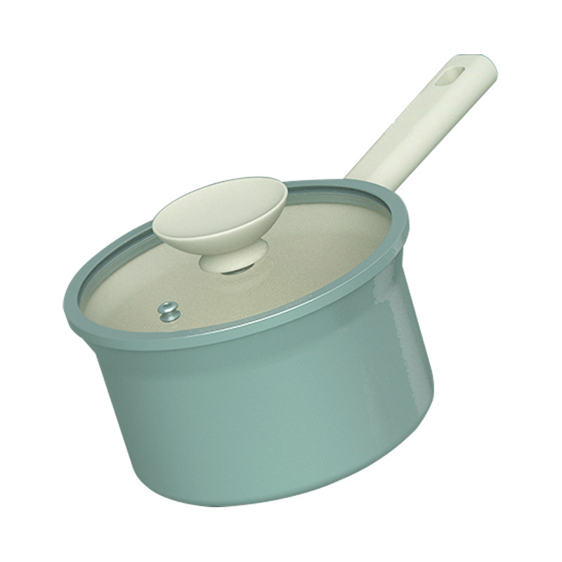 Pieninis puodas su nelipniu paviršiumi, aliuminio lydinio korpusas, antibakterinis keraminis paviršius, stiklinis dangtis, daugiasluoksnė dugna