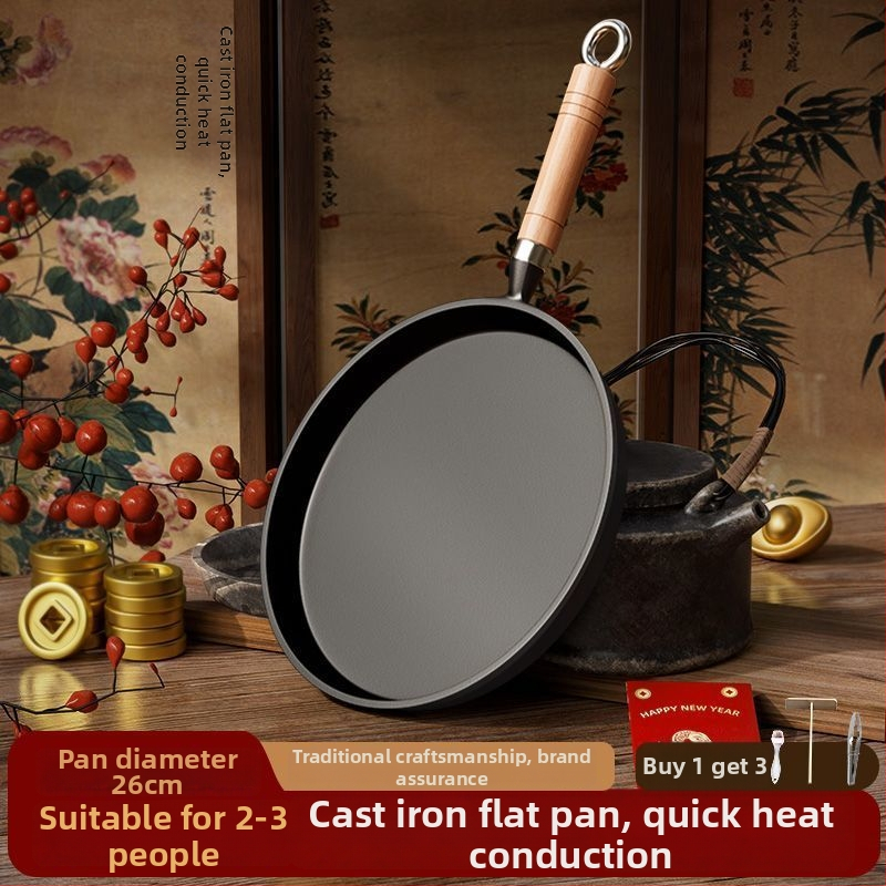 A-22 lijevana tava s ravnim dnom, bez premazivanja, antiadhesivna, kompatibilna s indukcijom i plinskim štednjakom