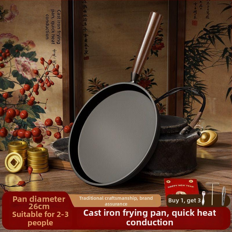 A-22 lijevana tava s ravnim dnom, bez premazivanja, antiadhesivna, kompatibilna s indukcijom i plinskim štednjakom