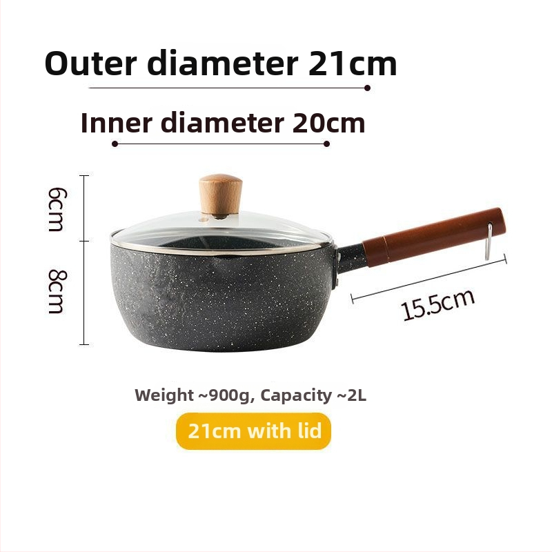 Pieninis puodas iš geležies su nelipnia danga, modelis NG001, stiklo dangtelis