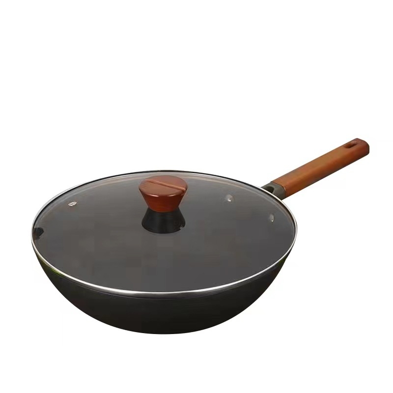 Wok od rafiniranog željeza s nitridiranjem, bez premaza, model TG001, težina 3,2 kg