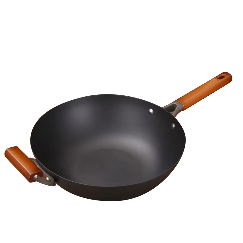Wok od rafiniranog željeza s nitridiranjem, bez premaza, model TG001, težina 3,2 kg