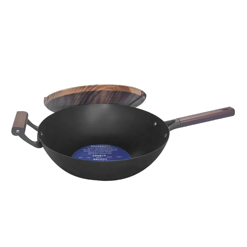 Wok od rafiniranog željeza s nitridiranjem, bez premaza, model TG001, težina 3,2 kg