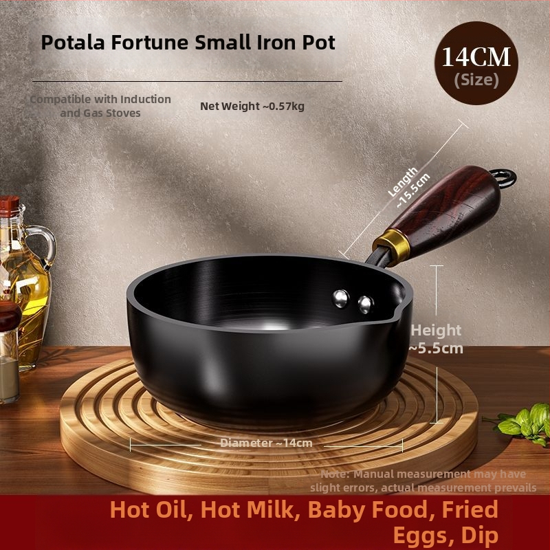 Kalto geležies keptuvė karštam aliejui, 5,5 cm gylio, 1 kg svorio, tinkama universaliai viryklei