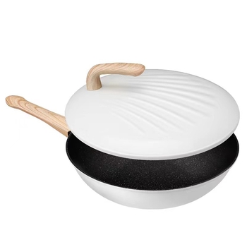 Tava za prženje s Maifan kamenjem, školjkasti dizajn, bez premaza, dvostruko dno, stakleni poklopac, višefunkcionalna