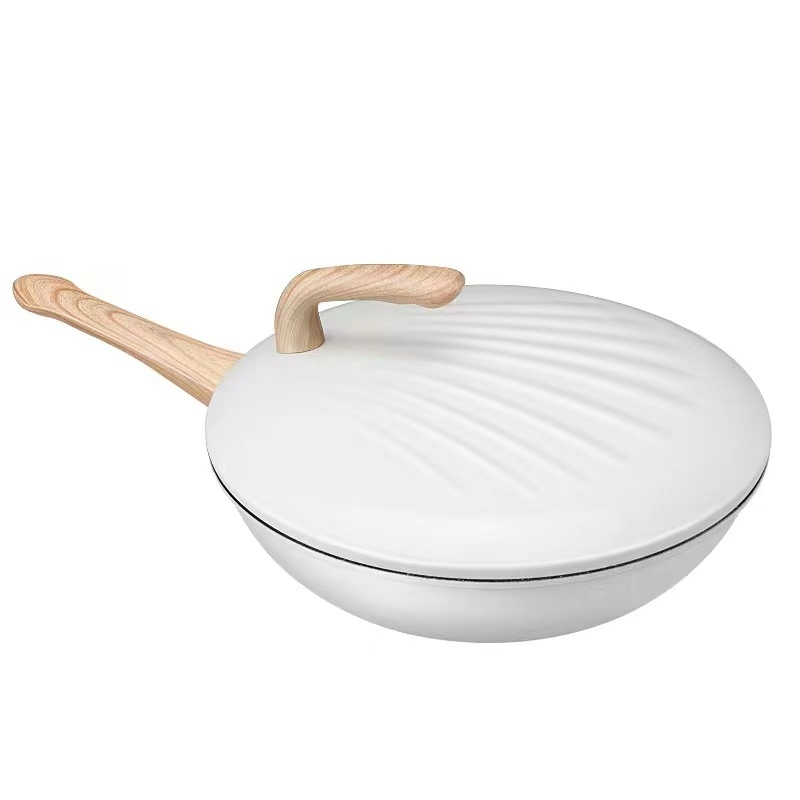 Tava za prženje s Maifan kamenjem, školjkasti dizajn, bez premaza, dvostruko dno, stakleni poklopac, višefunkcionalna