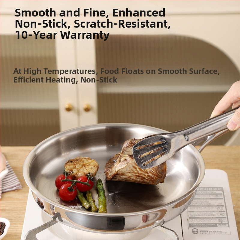 Keptuvė su plokščiu dugnu iš 316 nerūdijančio plieno, be dangos, maisto kokybės, sutirštinta, suderinama su indukcine virykle