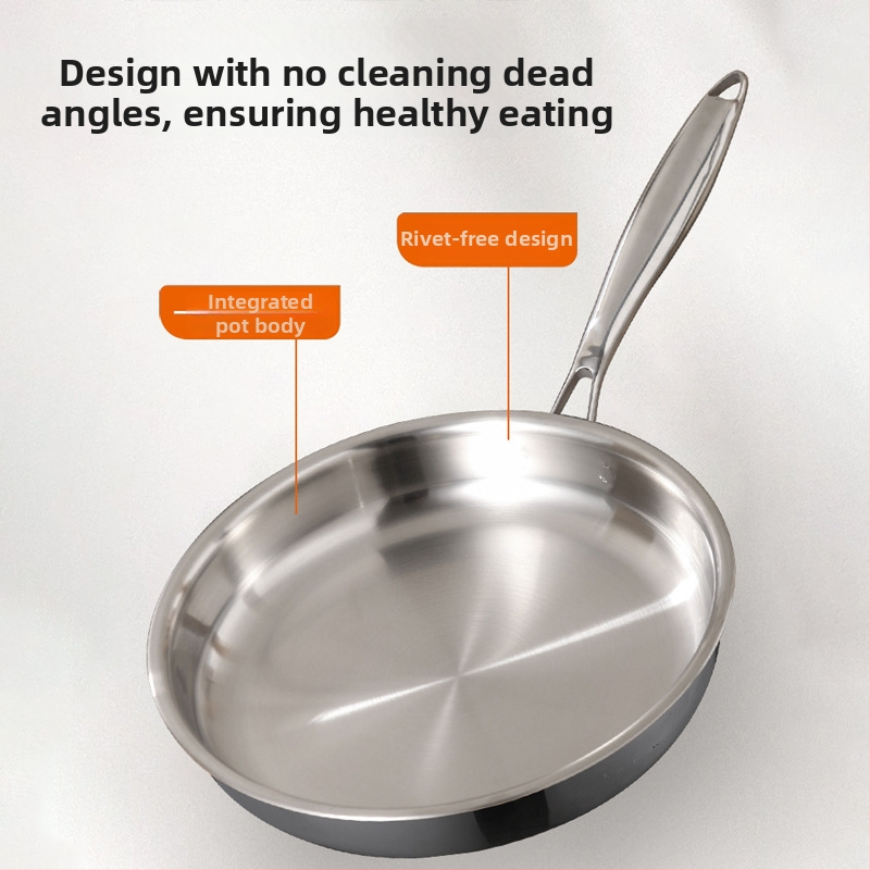 Keptuvė su plokščiu dugnu iš 316 nerūdijančio plieno, be dangos, maisto kokybės, sutirštinta, suderinama su indukcine virykle