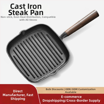 Kepimo keptuvė su plokščiu dugnu iš ketaus, NPJG modelis, 3 cm gylis, 1 kg svoris, be dūmų