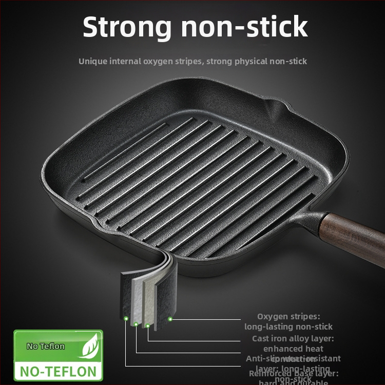 Cepšanas pannai ar plakanu dibenu no liešanas dzelzs, NPJG modelis, 3 cm dziļums, svars 1 kg, bezdūmu