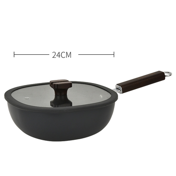 Kvadratni wok tiganj s neprijanjajućim premazom, ferro-titan materijal, višeslojno dno, stakleni poklopac, model AKX001