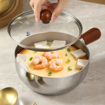 Mažas puodas makaronams iš 304 nerūdijančio plieno su stiklo dangčiu, 280 g, modelis 304xgw70241229, šiuolaikinis paprastas stilius