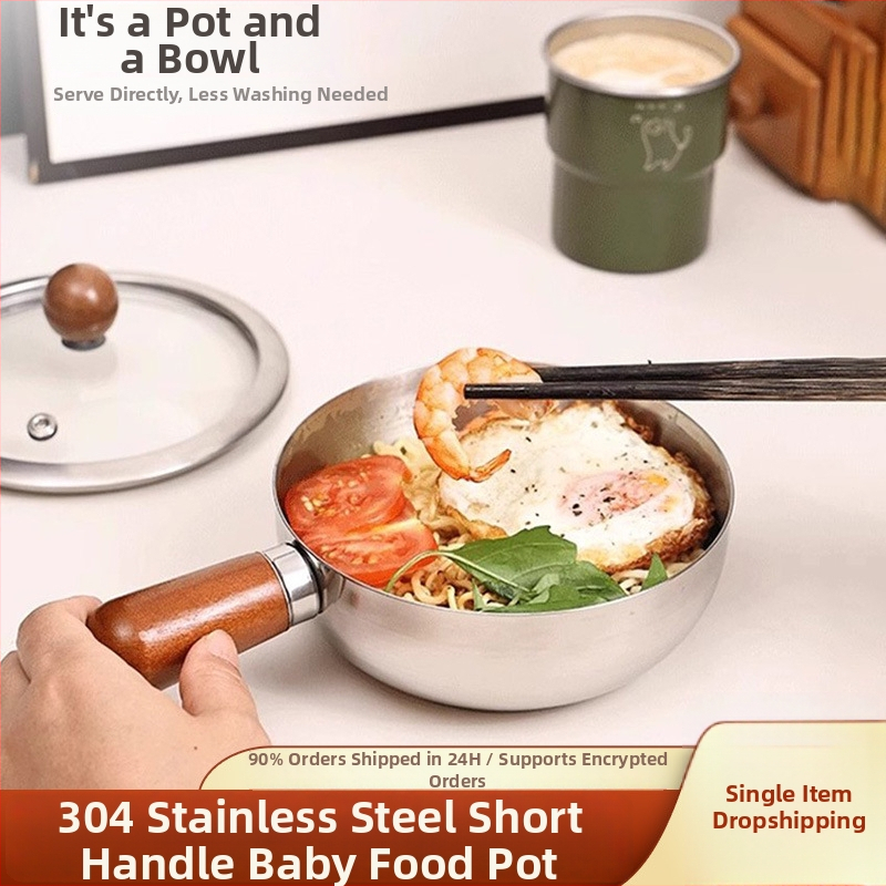 Mažas puodas makaronams iš 304 nerūdijančio plieno su stiklo dangčiu, 280 g, modelis 304xgw70241229, šiuolaikinis paprastas stilius